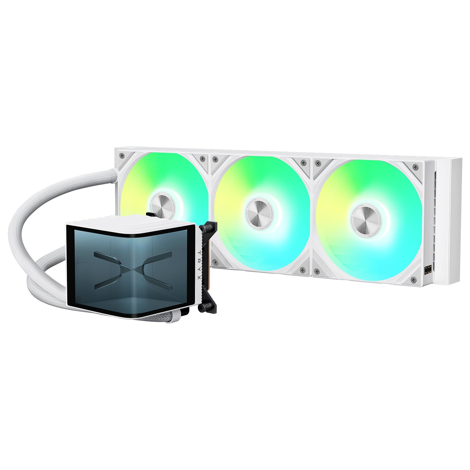 TRYX Panorama ARGB 360 WHITE L-shaped AMOLED Screen Liquid Cooler, 6.5 Inch 2K 60 Hz Display, Adjustable Fan Speed | L-P360A-AS3M-G0W