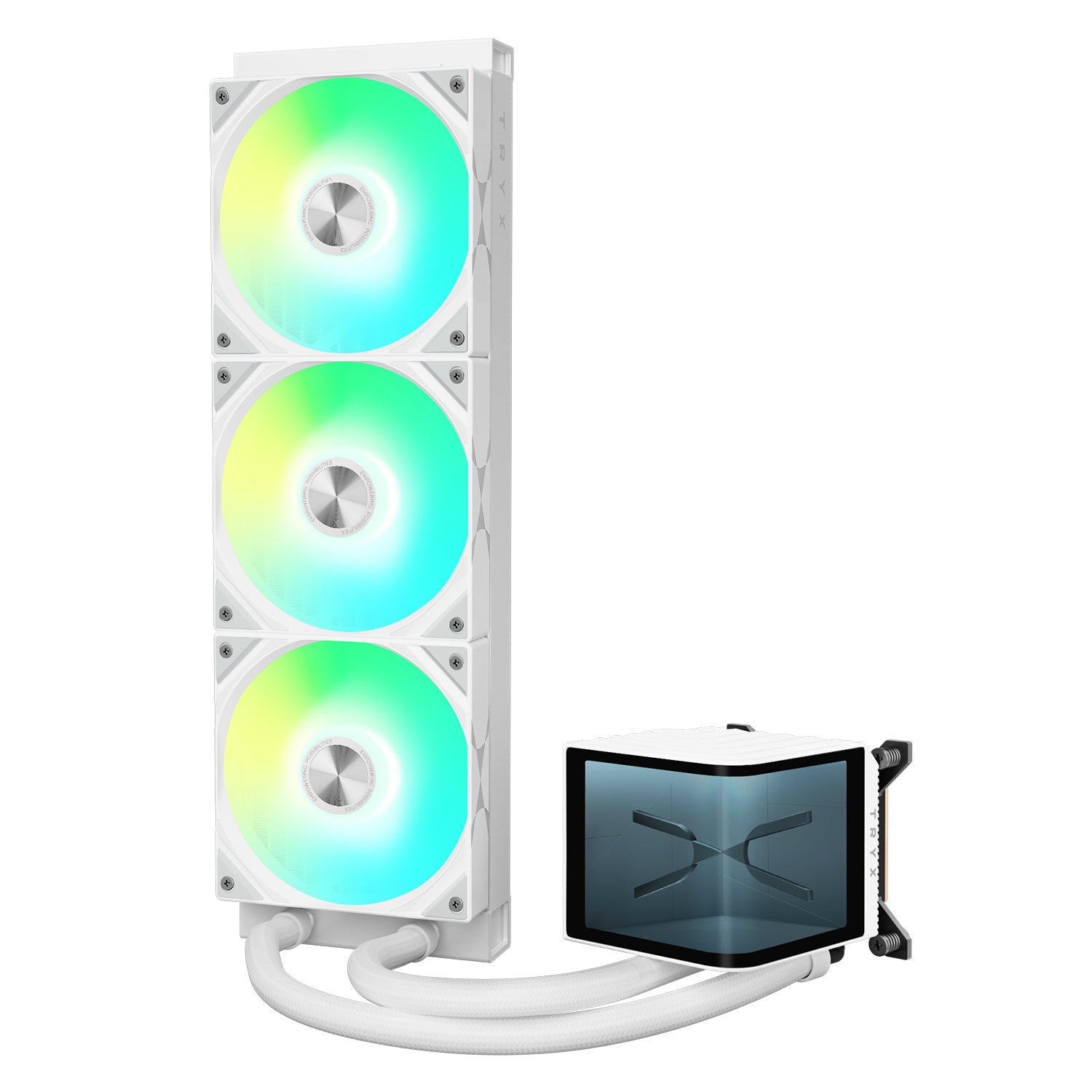 TRYX Panorama ARGB 360 WHITE L-shaped AMOLED Screen Liquid Cooler, 6.5 Inch 2K 60 Hz Display, Adjustable Fan Speed | L-P360A-AS3M-G0W