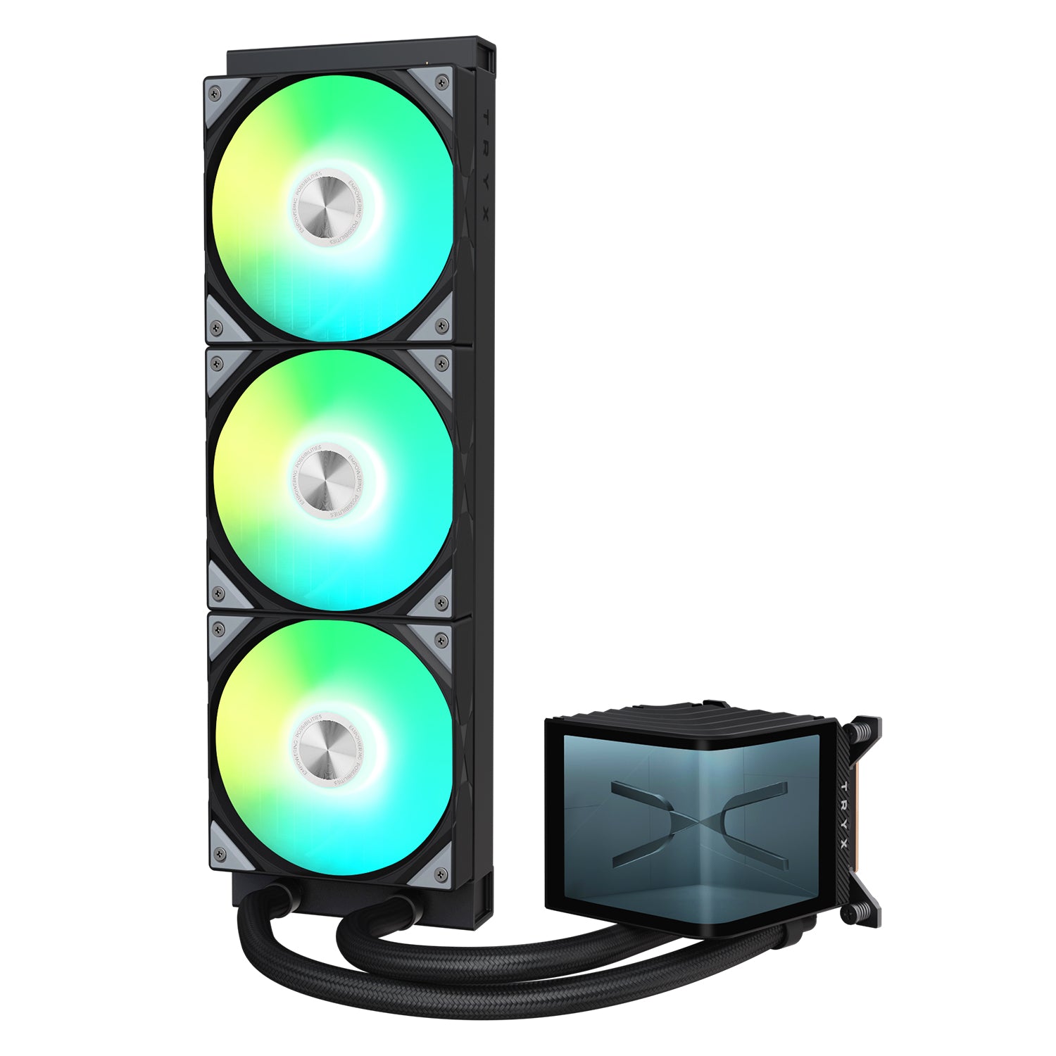 TRYX Panorama ARGB 360 BLACK L-shaped AMOLED Screen Liquid Cooler, 6.5 Inch 2K 60 Hz Display, Adjustable Fan Speed | L-P360A-AS3M-G0K