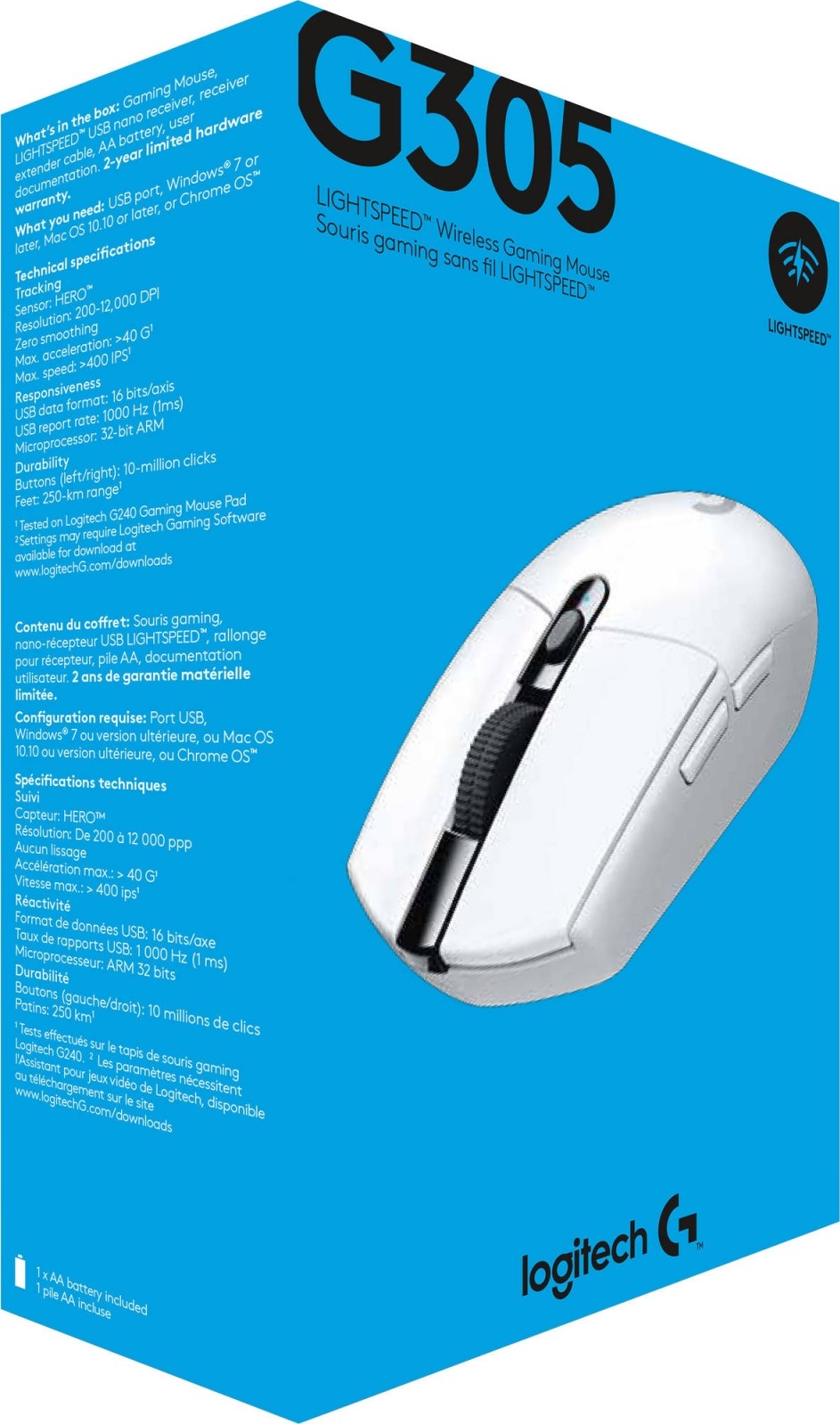 Logitech G305 Wireless Gaming Mouse Lightspeed 12,000 DPI, White | 910-005292