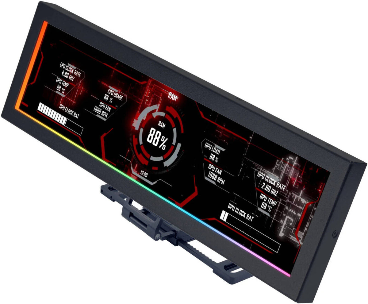 Lian-Li 8.8″ Universal Screen, 1920 480 IPS LCD, 60Hz, 500 nits, USB Plug & Play, ARGB Edge Lighting, L-Connect 3 Support, US88v1, Black | SM088X