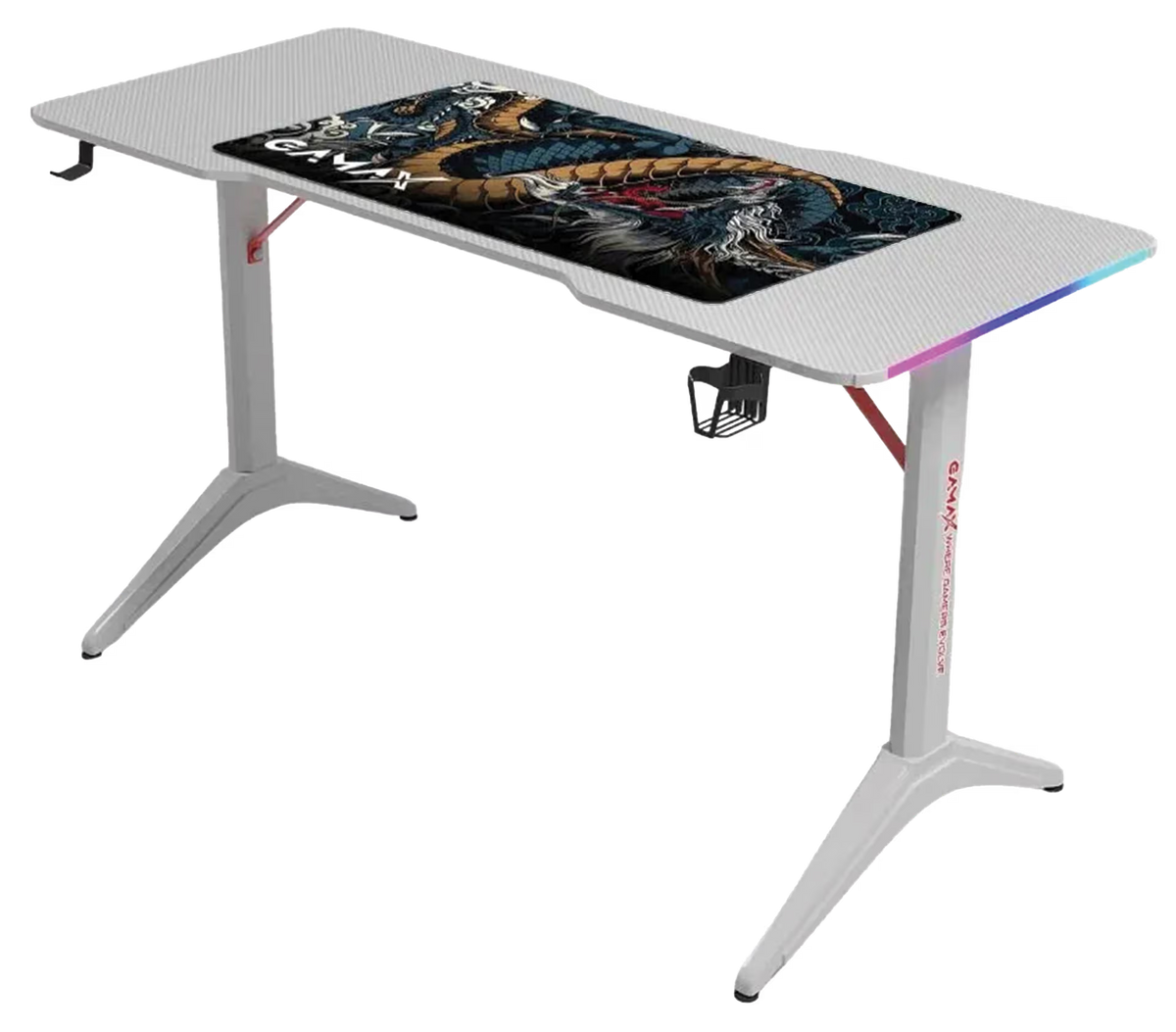 GAMAX D2208 RGB Carbon Fiber Gaming Desk | WHITE