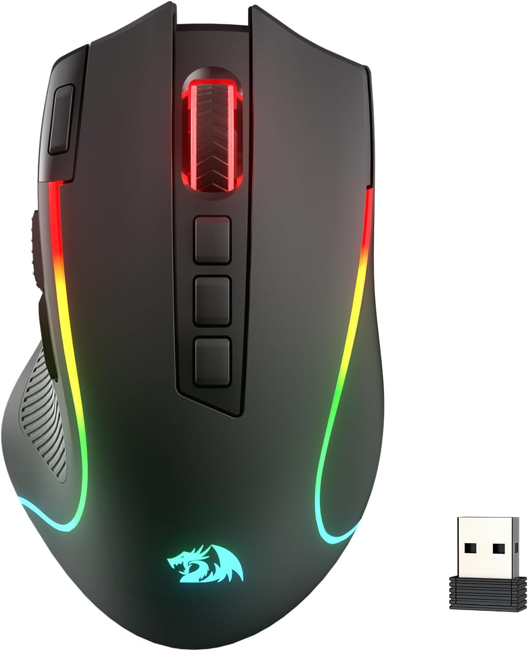 Redragon M612 Predator Pro RGB Wireless Gaming Mouse, 8000 DPI Wired/Wireless Optical Mouse with 9 Programmable Buttons & 7 Backlit Modes, BT & 2.4G Wireless, Software Supports DIY Keybinds Rapid Fire Button