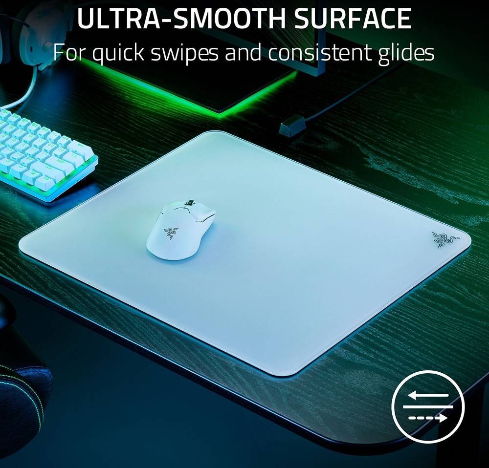 Razer Atlas Tempered Glass Mouse Mat, CNC-Milled with Rounded Edge, Anti-Slip Rubber Base, 450 x 400 x 5mm Dimension - White | RZ02-04890200-R3M1