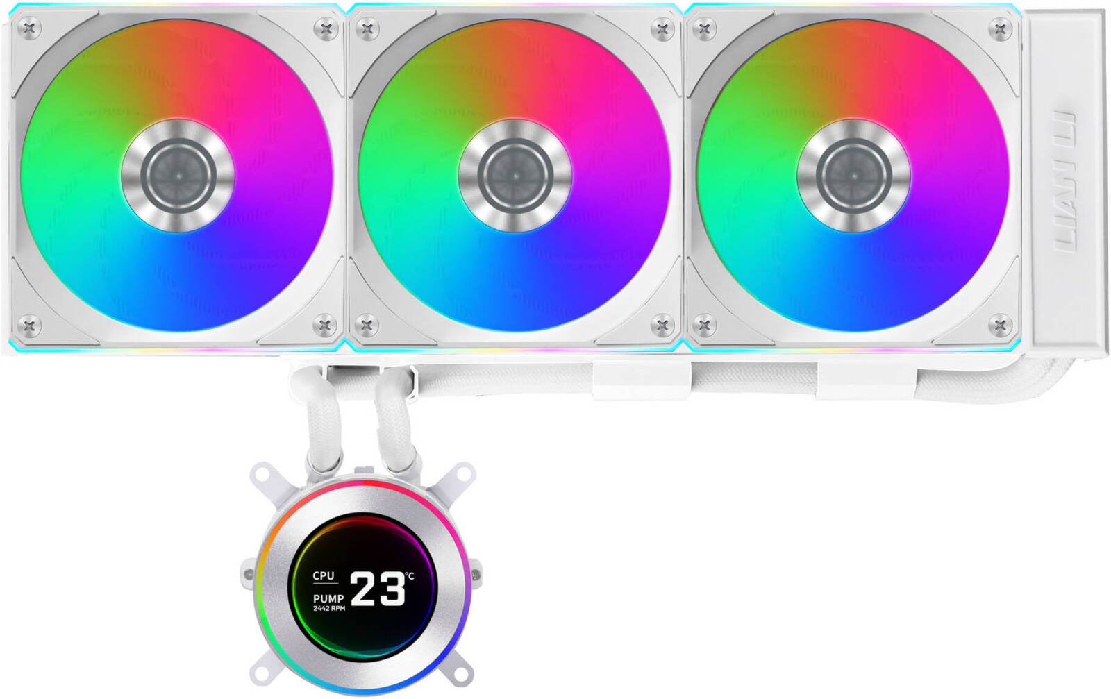 Lian-Li Hydroshift II LCD-C 360CL Liquid Cooler WHITE, 2.1" IPS Display, 2600 RPM Fan Speed, 72 CFM Fan Airflow, 2500 RPM Pump Speed, Aluminum Alloy Radiator Material | GHS2LCD36RW