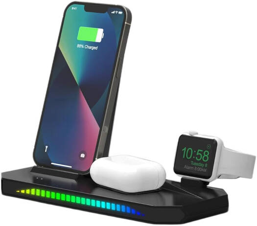 Twisted Minds 3-in-1 RGB Wireless Charging Station 15W Fast Charger Black | TM-G9