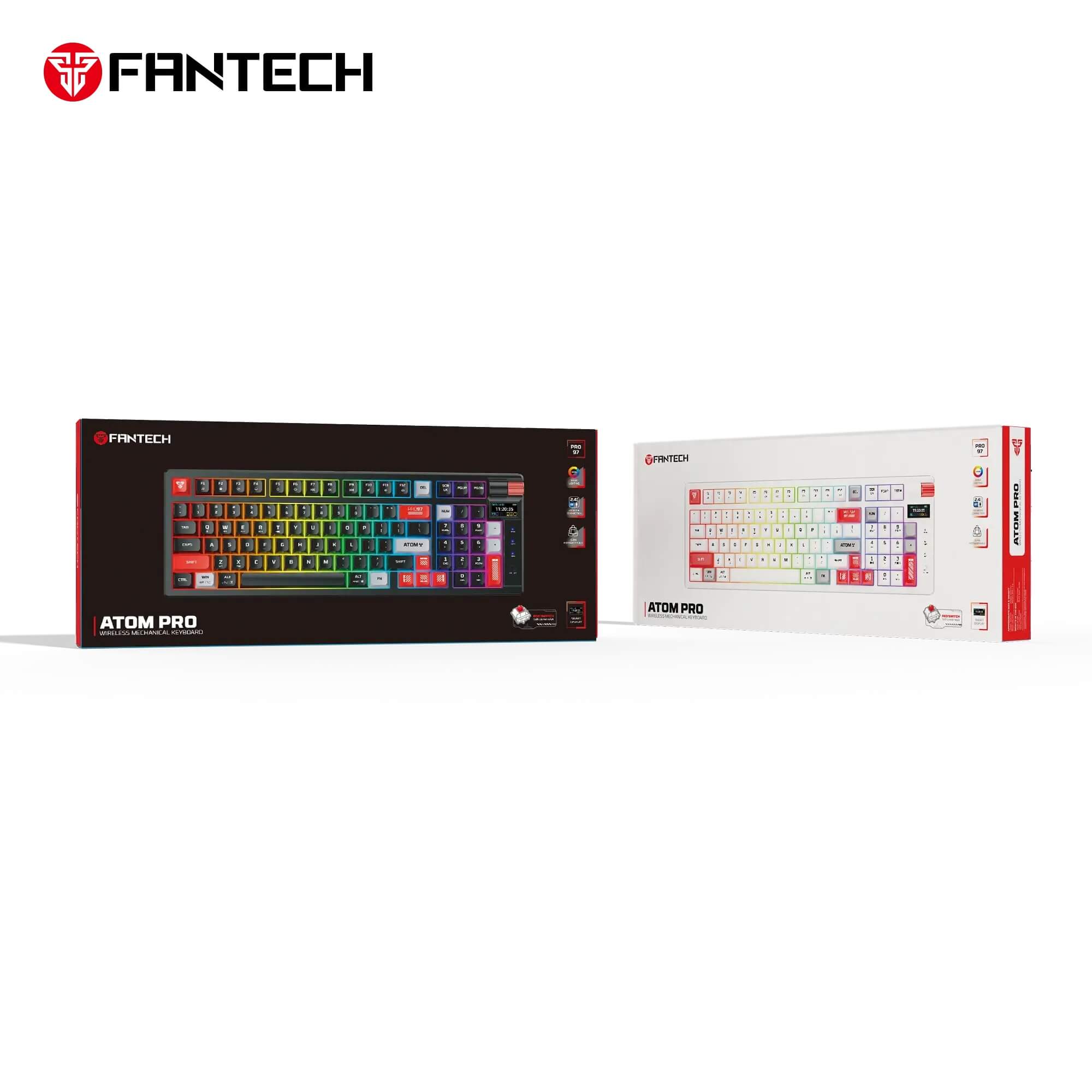 Fantech MK918WR Wireless 3in1 Gaming Mechanical Keyboard with TFT Screen, 2.4GHz/BT/Wired, Red Switch, White | MK918WR
