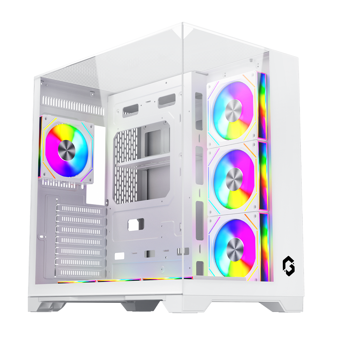 GAMEON Valkyrie I Series Mid Tower Gaming Case, Full Tempered Glass, White