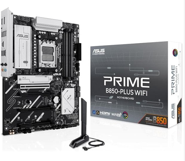 ASUS Prime B850-PLUS WiFi AMD AM5 AMD B850 ATX Motherboard, DDR5, PCIe 5.0 Ready, 3X M.2, Wi-Fi 6E, 2.5Gb LAN, DisplayPort, HDMI™, USB 10Gbps Type-A & Type-C®, BIOS Flashback™, Aura Sync, AI Advisor