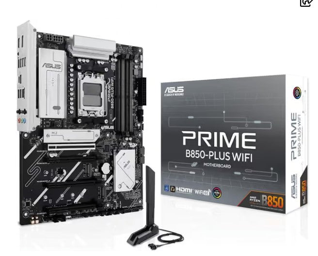 SUS PRIME B850-PLUS WIFI Motherboard, AMD Socket AM5, Ryzen 9000 Ready, PCIe 5.0, Wi-Fi 6E, 2.5Gb Ethernet, & DDR5 Overclocking (8000+ MT/s)