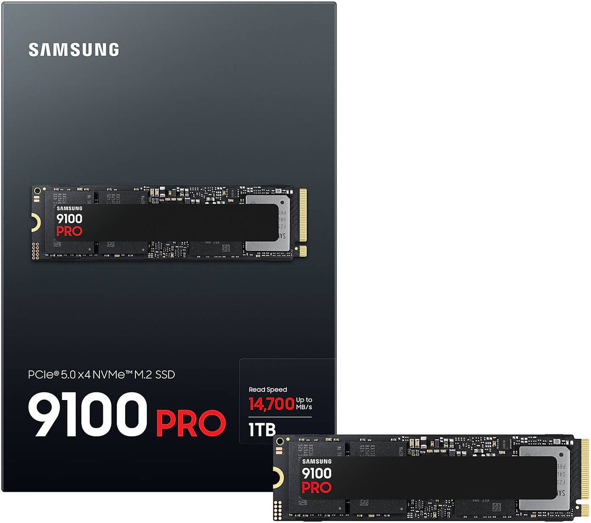 SAMSUNG 9100 PRO 1TB PCIe 5.0 NVMe M.2 V-NAND SSD Up to 14,700 MB/s Sequential Read & Up to 13,300 MB/s Sequential Write