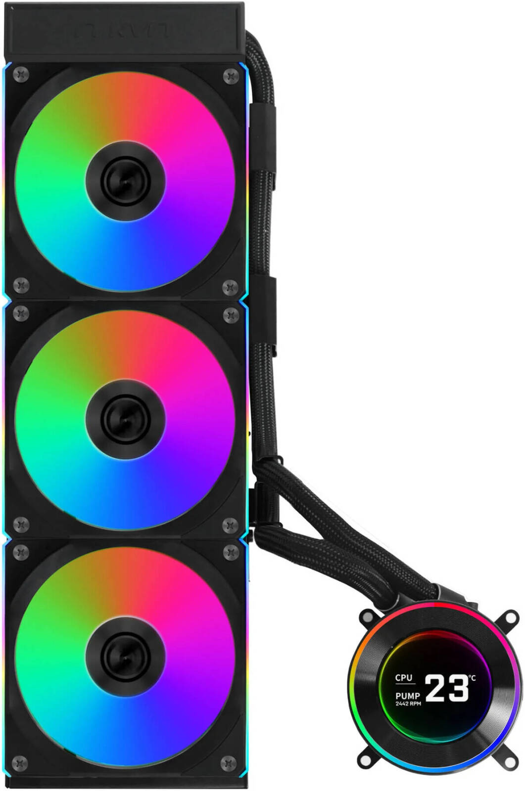 Lian-Li Hydroshift II LCD-C 360CL Liquid Cooler BLACK, 2.1" IPS Display, 2600 RPM Fan Speed, 72 CFM Fan Airflow, 2500 RPM Pump Speed, Aluminum Alloy Radiator Material