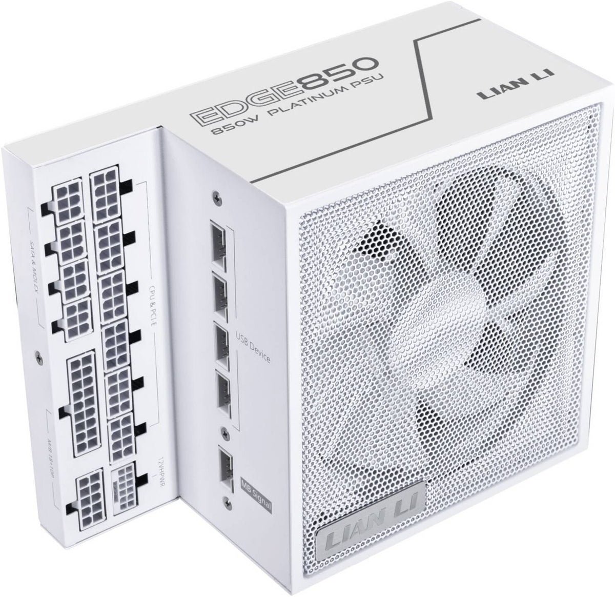Lian-Li Edge L-Shape 850W 80+ Fully Modular Power Supply, White, 120mm FDB Fan, ATX 3.0 & 3.1 Compliant, PCIe 5.1 Support, Active PFC | G9P.EG0850.WE00.UK