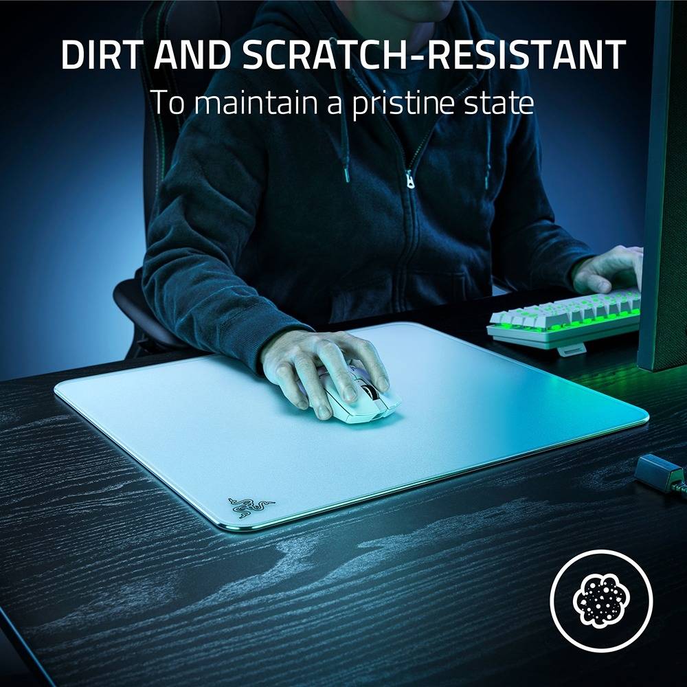 Razer Atlas Tempered Glass Mouse Mat, CNC-Milled with Rounded Edge, Anti-Slip Rubber Base, 450 x 400 x 5mm Dimension - White | RZ02-04890200-R3M1