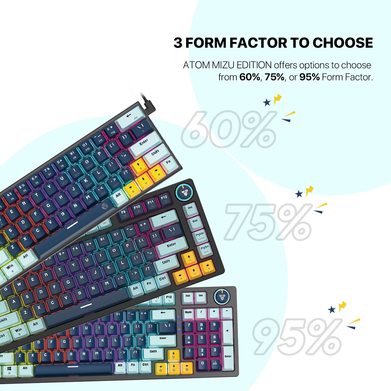 Fantech MK890 V2 Wired Gaming Mechanical Keyboard, 96 Keys, Blue Switch, Navy Blue | MK890V2MIZUNB