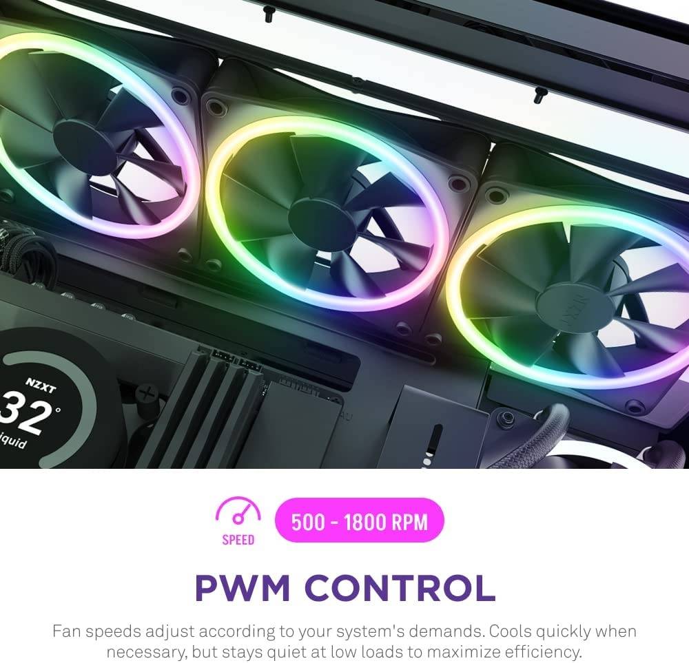 NZXT F120 RGB DUO Triple Pack Fan (RGB Fan & Controller Included) - 3x120mm Fan - Black | RF-D12TF-B1