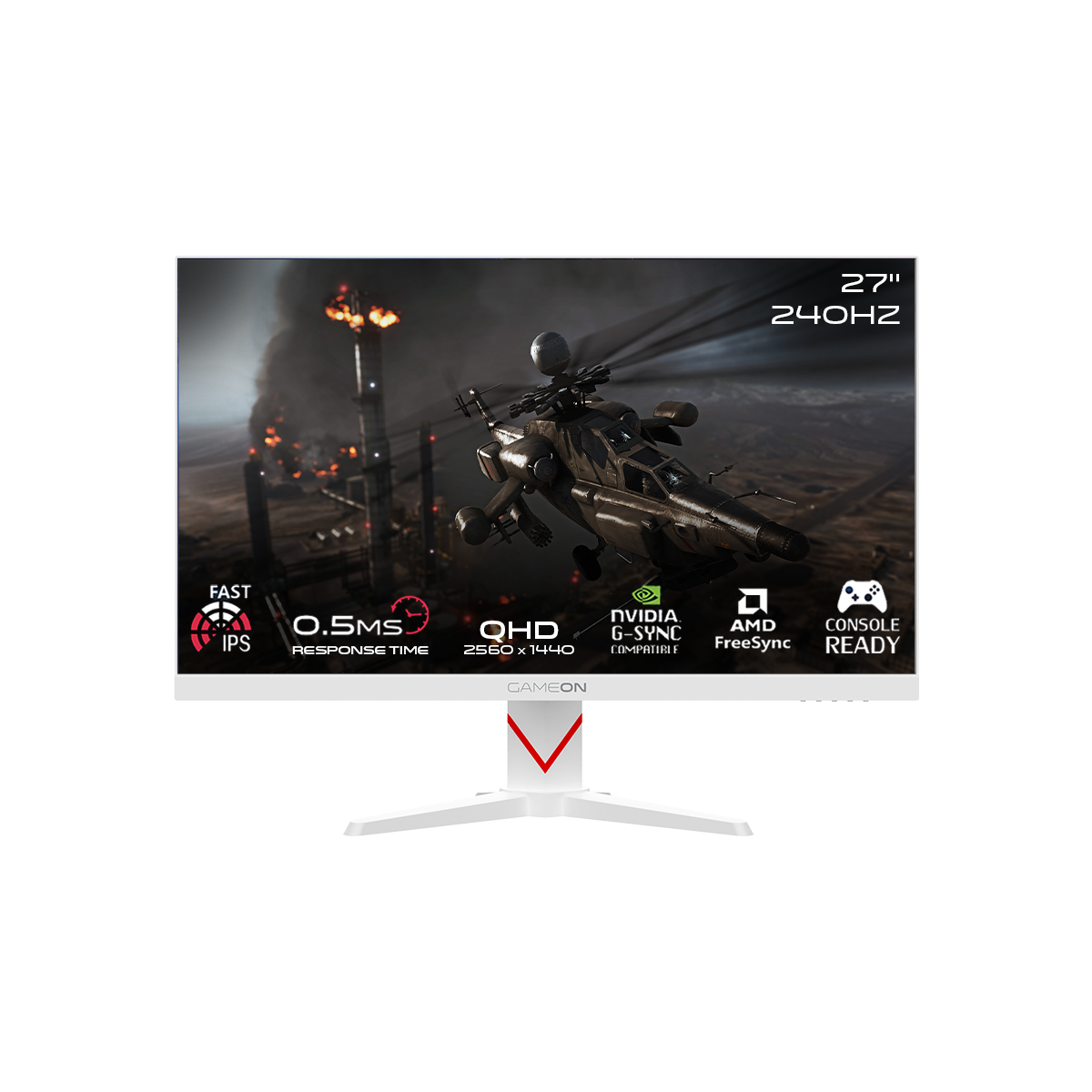 GAMEON Dominator Series 27 Inch QHD, 240Hz, MPRT 0.5ms, HDMI 2.1, Fast IPS Gaming Monitor (Supports PS5), White | GOAD27QHD240IPS