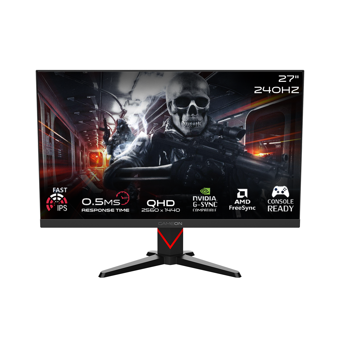GAMEON Dominator Series 27 Inch QHD, 240Hz, MPRT 0.5ms, HDMI 2.1, Fast IPS Gaming Monitor (Supports PS5), Black | GOMD27QHD240IPS