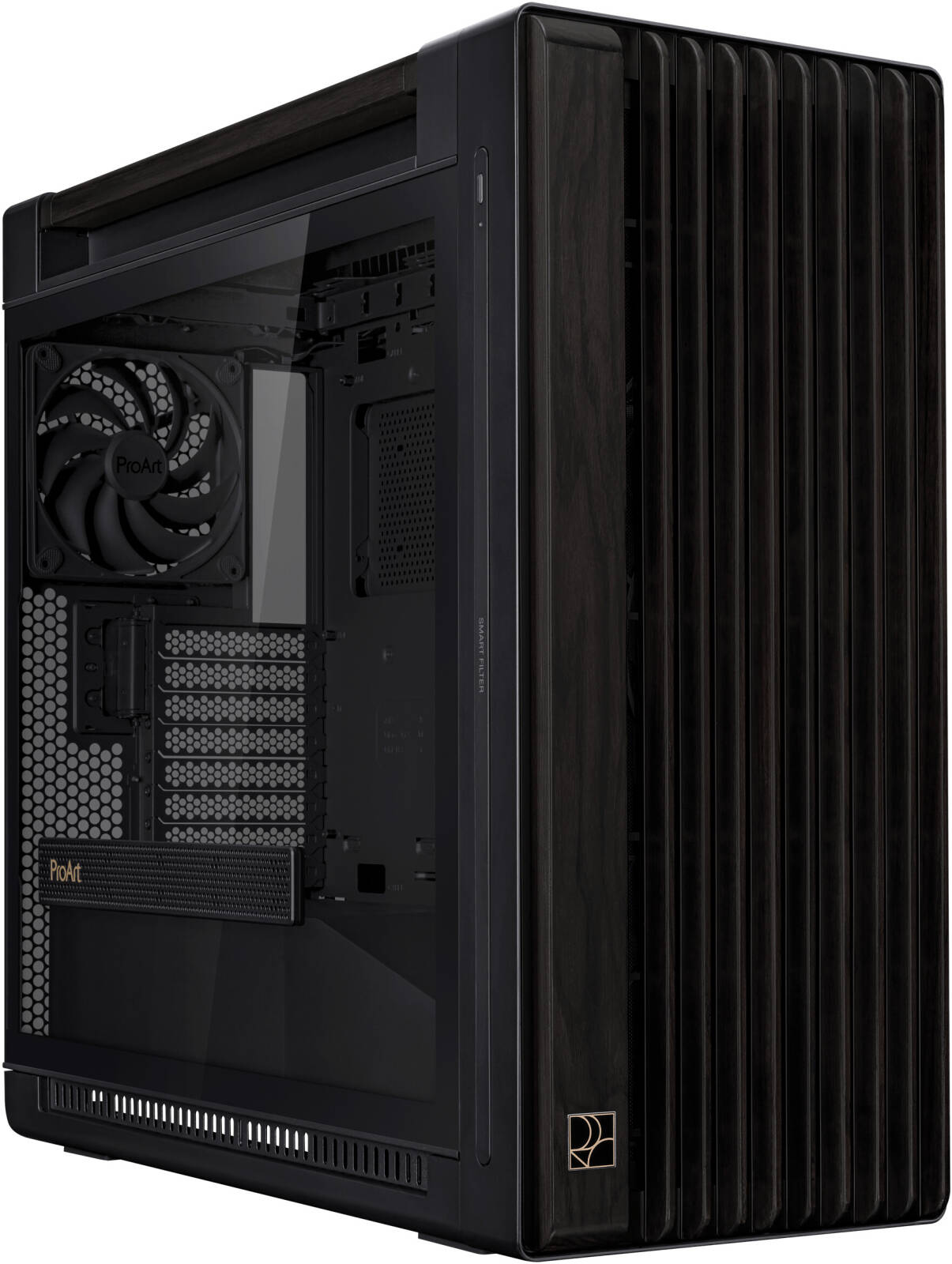 ASUS ProArt PA602 Wood Edition Gaming Chassis, Tempered Glass, 2x 200mm Front & 140mm Pre-Installed Fans, Up to 420mm Radiator & 6x Fan Support, Dust Protection, Black | 90DC00J0-B09010