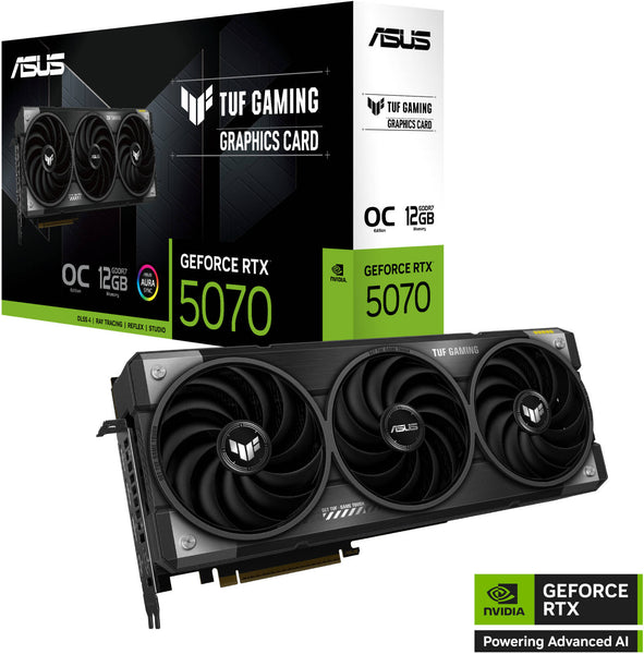 ASUS TUF Gaming GeForce RTX 5070 OC Edition 12GB GDDR7 192-Bit Memory, 2610MHz Boost Clock, 6144 CUDA Cores, 28 Gbps Memory Speed, PCI Express 5.0 | 90YV0LZ0-M0NA00