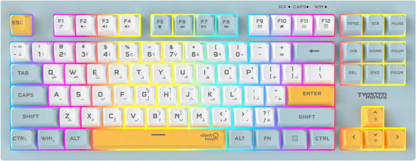 Twisted Minds TM-MK75-W 80% Wired Gaming Keyboard, Spectrum Series, 87 Keys, English/Arabic Layout, Silver Paste, Rainbow Backlit, 19-Key Anti-Ghosting, 1.5m Detachable Cable, Blue | TM-MK75-W