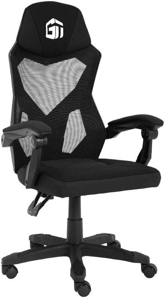 GamerTek Ignite Gaming Chair, BLACK, Breathable Mesh & Fabric Material, 120 kg Max Weight, 100 mm Height Adjustment, 320 mm Nylon Base, PU Castor | Ignite-BLK
