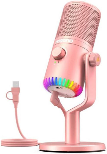 Maono DM30 Pink RGB USB Condenser Microphone, Cardioid Polar Pattern, 20Hz-20kHz Frequency Response, -4dBFS Sensitivity, 9 Controllable RGB Light, Real Time Monitoring, Pink