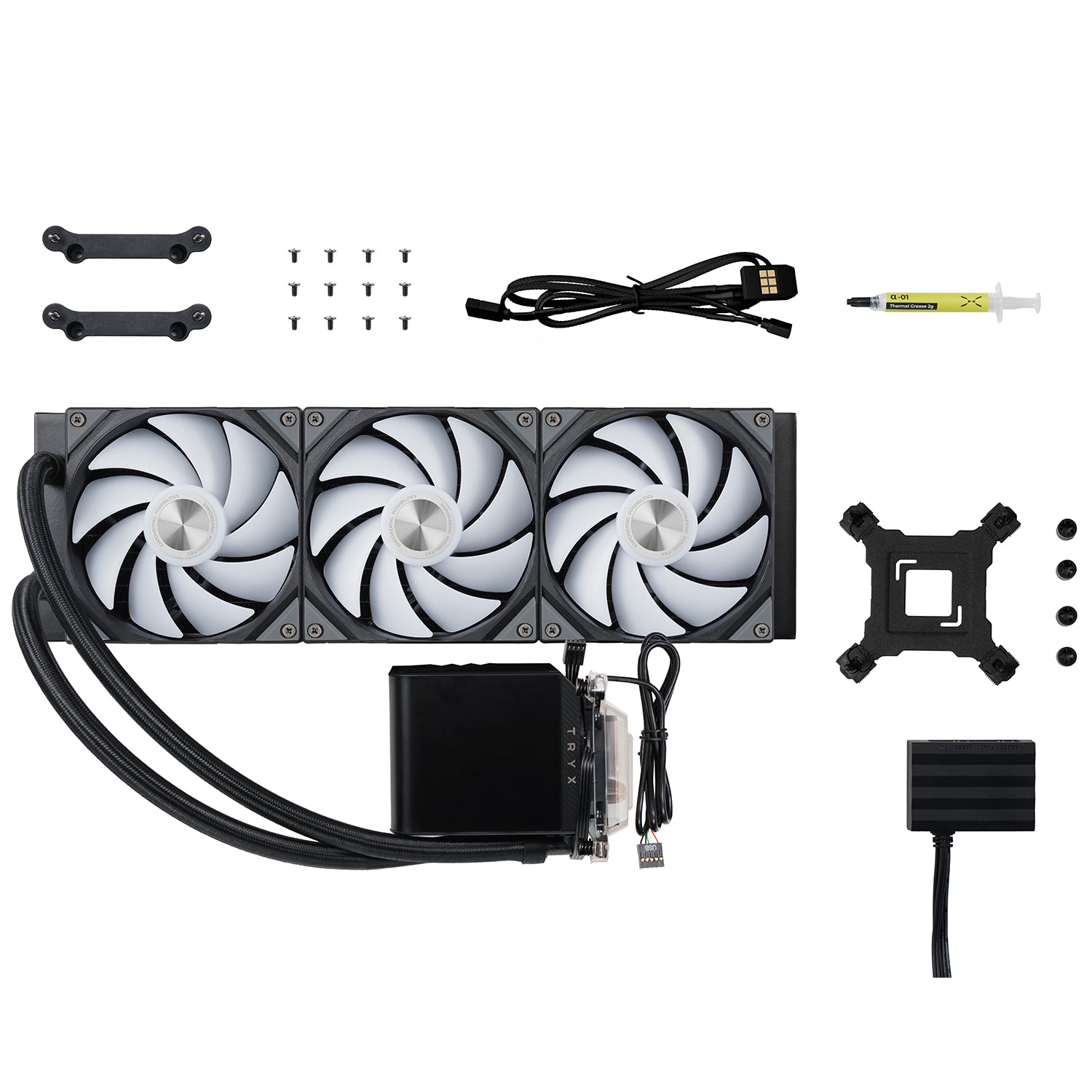 TRYX Panorama ARGB 360 BLACK L-shaped AMOLED Screen Liquid Cooler, 6.5 Inch 2K 60 Hz Display, Adjustable Fan Speed | L-P360A-AS3M-G0K