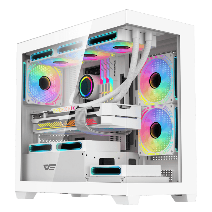 DarkFlash C218M M-ATX PC Gaming Case, White with 3 ARGB Fans + 650W 80+ Bronze Power Supply Bundle