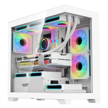 DarkFlash C218M M-ATX PC Gaming Case, White with 3 ARGB Fans + 650W 80+ Bronze Power Supply Bundle