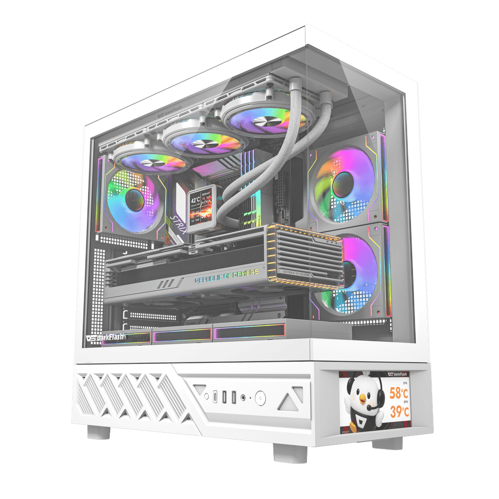 darkFlash DS950V White ATX Gaming Case with LCD Screen & 6 ARGB Fans