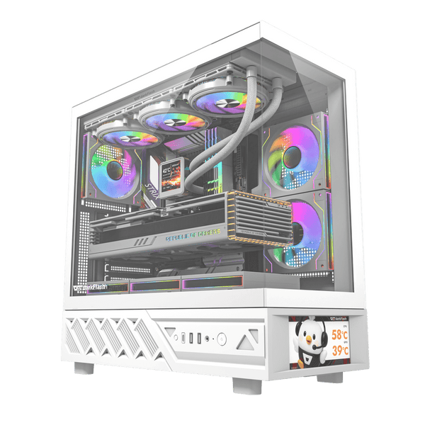 darkFlash DS950V White ATX Gaming Case with LCD Screen & 6 ARGB Fans