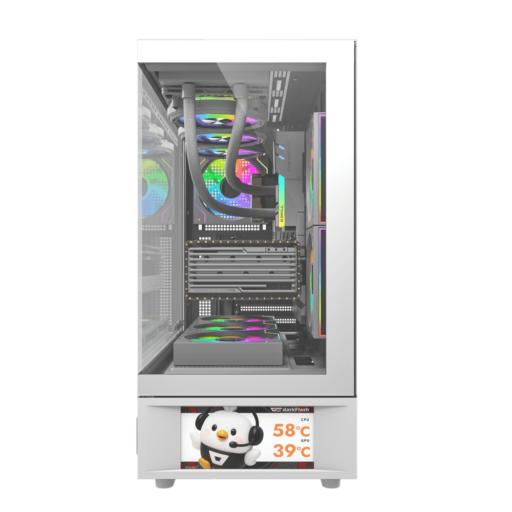 darkFlash DS950V White ATX Gaming Case with LCD Screen & 6 ARGB Fans