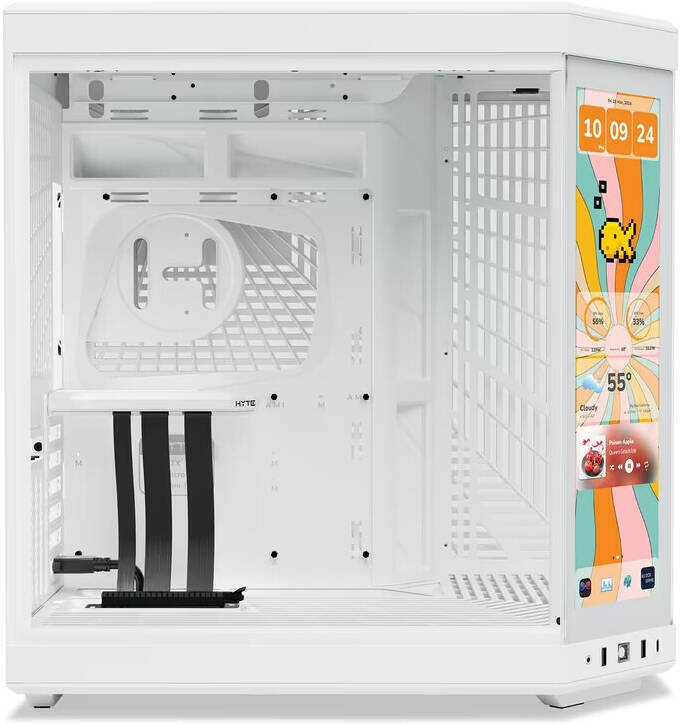 HYTE Y70 Touch Infinite White Dual Chamber Gaming Case, 14.5" 688 x 2560 (2.5K) Touch Display, Up to 10 Fans & 360mm Radiator Support | CS-HYTE-Y70TI-WW