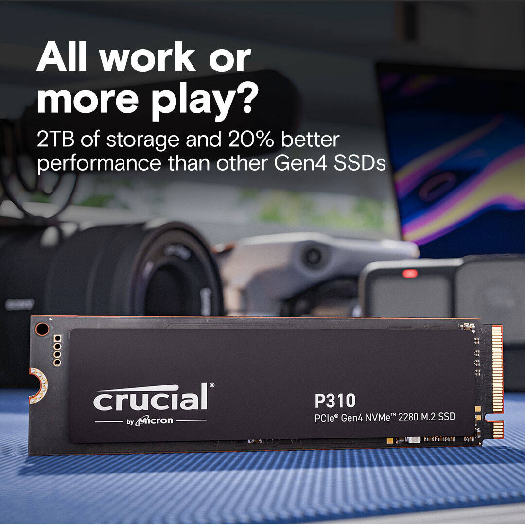 Crucial SSD 2TB P310 Nvme M.2 SSD, PCIe Gen 4 x4 speeds 7100MB/s Read, 6000MB/s Write, M.2 2280 Form Factor