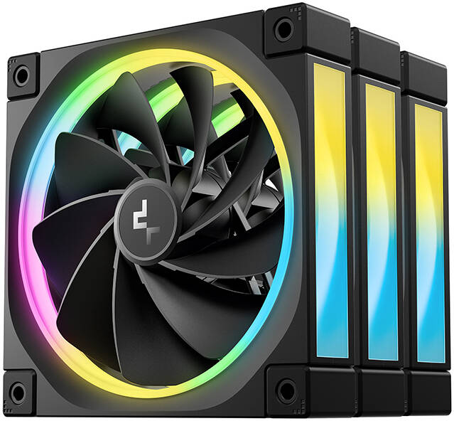 DeepCool FL12R 120mm Pack of 3 Chassis Fans, REVERSED, BLACK, 2150 RPM Fan Speed, 55 CFM Fan Airflow, Fluid Dynamic Bearing Type, 4-Pin PWM Fan Connector, Addressable RGB LED