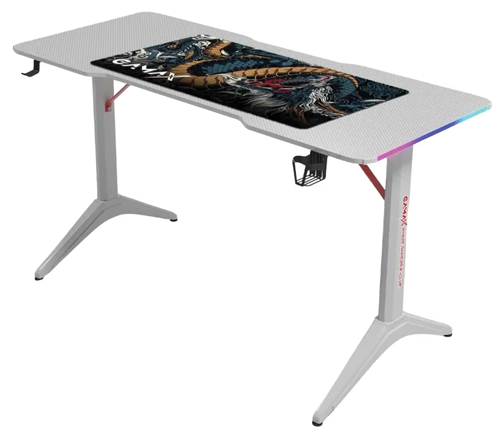 GAMAX D2208 RGB Carbon Fiber Gaming Desk | WHITE
