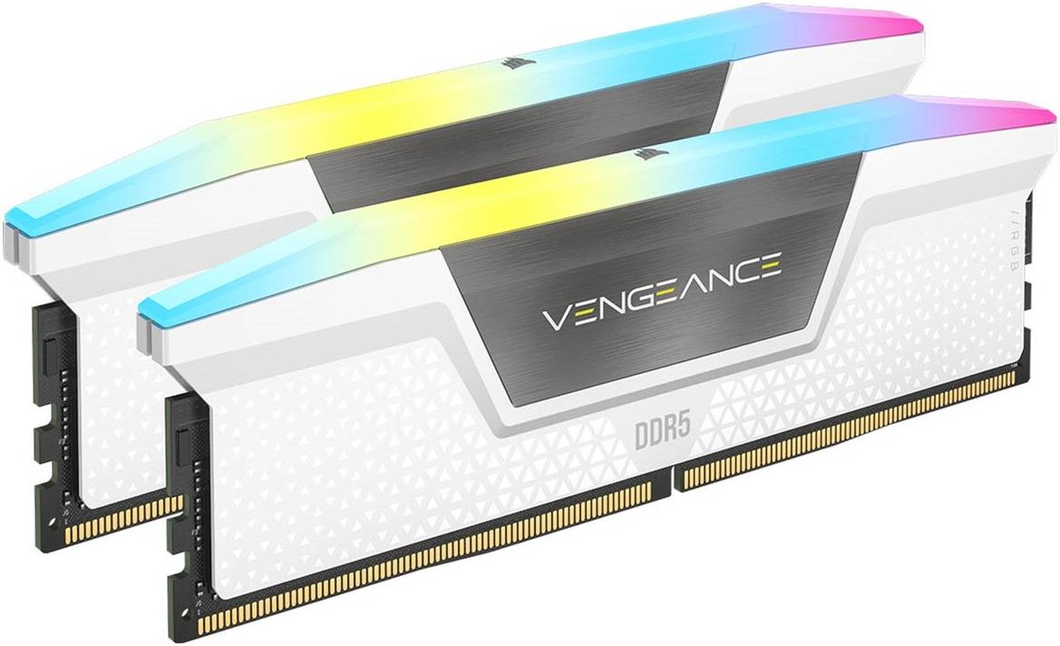 ذاكرة CORSAIR VENGEANCE سعة 32 جيجابايت (2 × 16 جيجابايت) RGB DDR5 6000 ميجا هرتز، باللون الأبيض| CMH32GX5M2B6000C40W