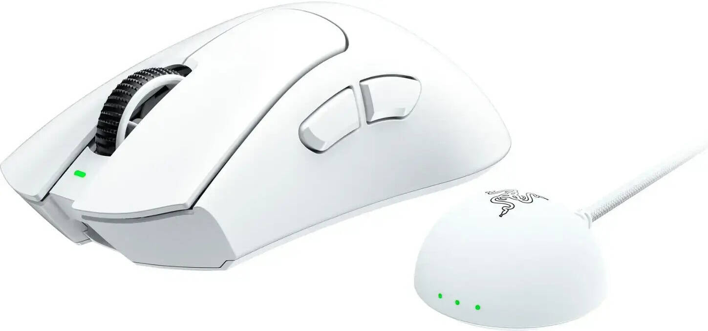 Razer DeathAdder V4 Pro Gaming Mouse, Optical Mouse Switches Gen-4, 900 Max Speed IPS, 45,000 Max Sensitivity DPI, Up to 8000 Hz Polling Rate, White | RZ01-05330200-R3G1