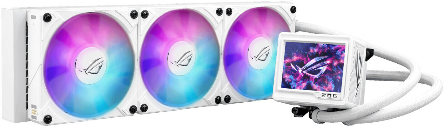 ASUS ROG Ryujin III 360 Extreme White AIO ARGB Gaming Liquid CPU Cooler, 360mm Radiator, 120mm ROG Magnetic Daisy-Chainable Fan, 89.73 CFM Airflow, 2800 RPM Speed, 3.5" LCD Display, White