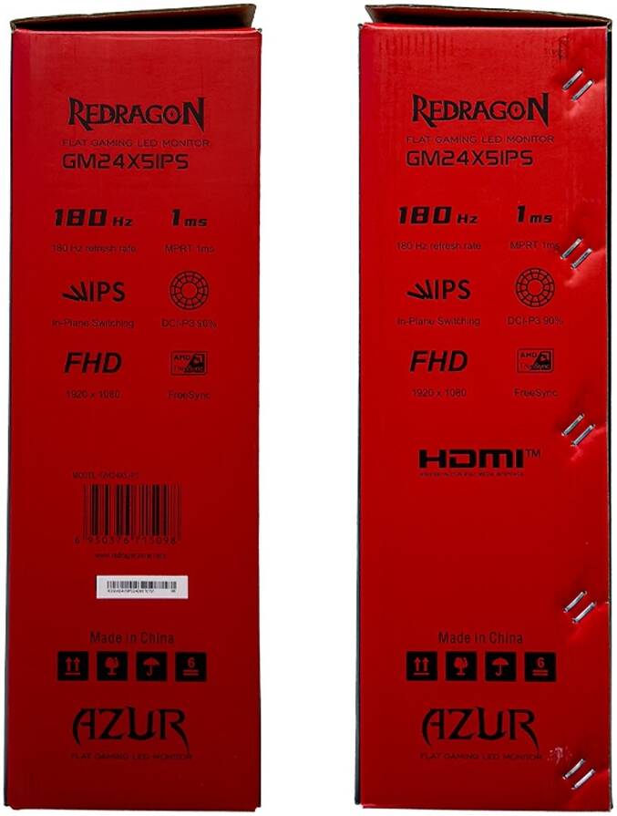 Redragon AZUR GM24X5IPS Gaming Monitor, 24 Inch IPS Gaming Monitor, FHD Resolution, 180Hz Refresh Rate, 1ms Response Time, AMD FreeSync Technology, 16.7m Color Display, Black | GM24X5IPS