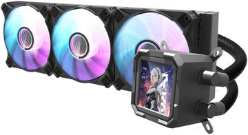 DarkFlash DV360S Wave 360MM AIO LCD Liquid Cooler, 360mm Radiator, 3x 120mm aRGB Fans, 3.2" IPS Display, 64.05CFM Fan Airflow, 1800 RPM Fan Speed, 30dBa Noise Level, Copper Base Water Block, Black | DV360S
