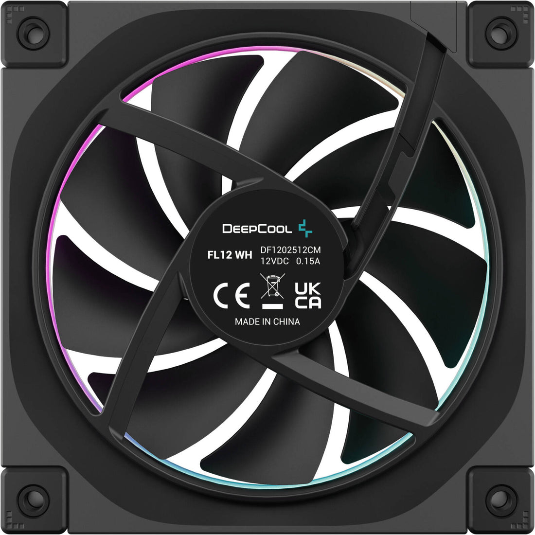 DeepCool FL12 120mm Pack of 3 Chassis Fans, BLACK, 2150 RPM Fan Speed, 55 CFM Fan Airflow, Fluid Dynamic Bearing Type, 4-Pin PWM Fan Connector, Addressable RGB LED | R-FL12-BKAPN3-G