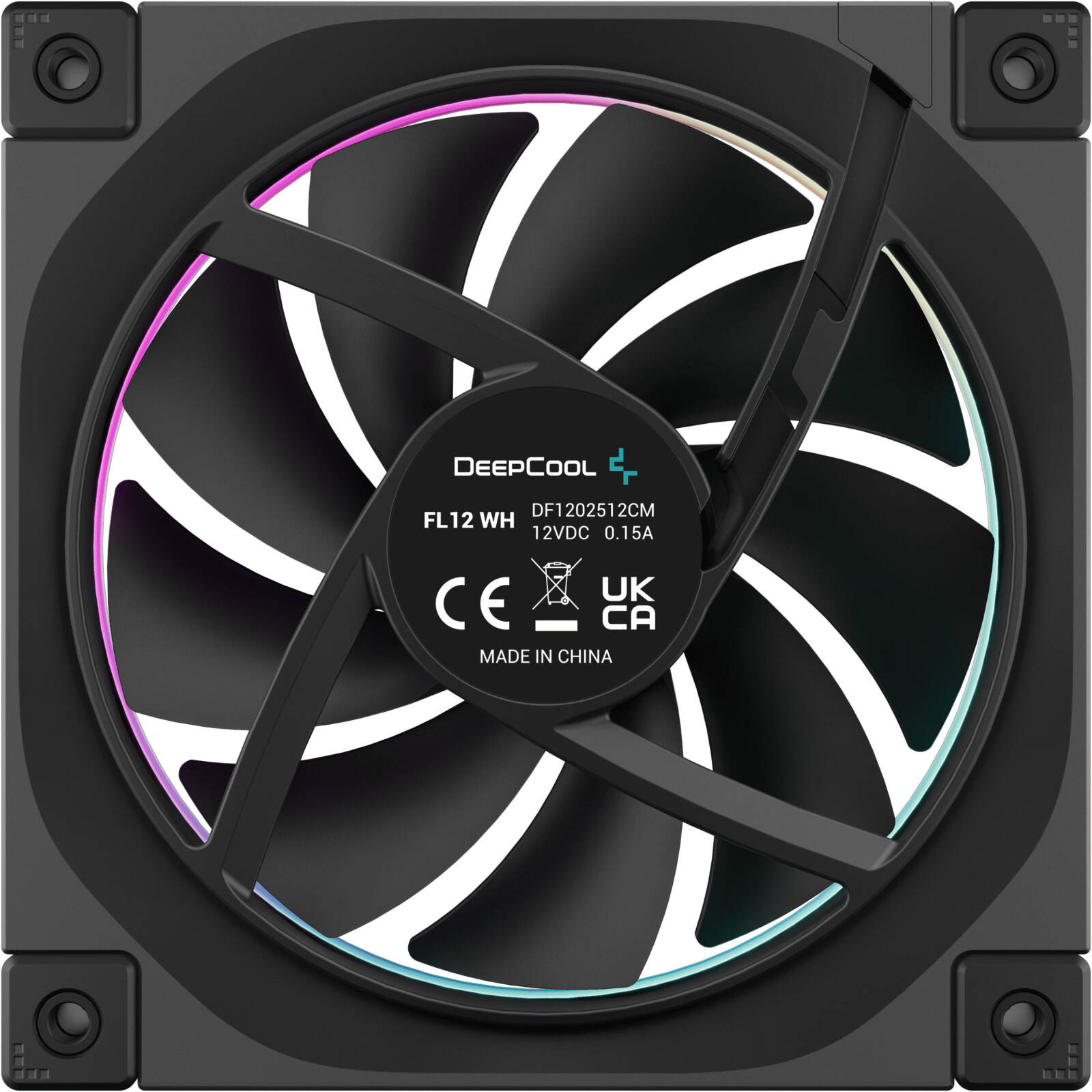 DeepCool FL12 120mm Pack of 3 Chassis Fans, BLACK, 2150 RPM Fan Speed, 55 CFM Fan Airflow, Fluid Dynamic Bearing Type, 4-Pin PWM Fan Connector, Addressable RGB LED | R-FL12-BKAPN3-G