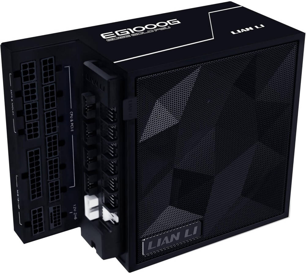 Lian-Li EDGE GOLD 1000W Fully Modular Power Supply, BLACK, 80 PLUS Gold Efficiency, 120mm FDB Fan Type, Active PFC, ATX 3.1 Form Factor, 2400 RPM Fan Speed | EG1000G.BLACK
