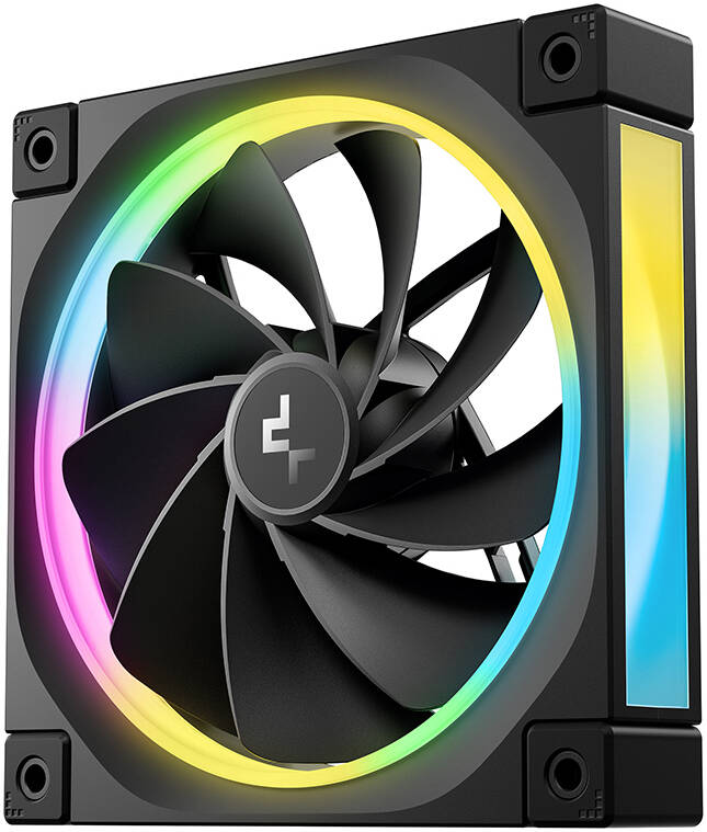 DeepCool FL12R 120mm Single Chassis Fan, REVERSED, BLACK, 2150 RPM Fan Speed, 55 CFM Fan Airflow, Fluid Dynamic Bearing Type, 4-Pin PWM Fan Connector, Addressable RGB LED
