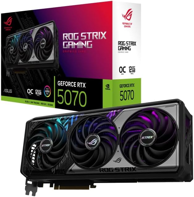 ASUS ROG Strix GeForce RTX 5070 OC Edition 12GB GDDR7 Graphics Card, PCIe® 5.0, 12GB GDDR7, HDMI®/DP 2.1, 3.2-Slot, Axial-tech Fans, MaxContact Design, Phase-Change GPU Thermal pad, Aura sync