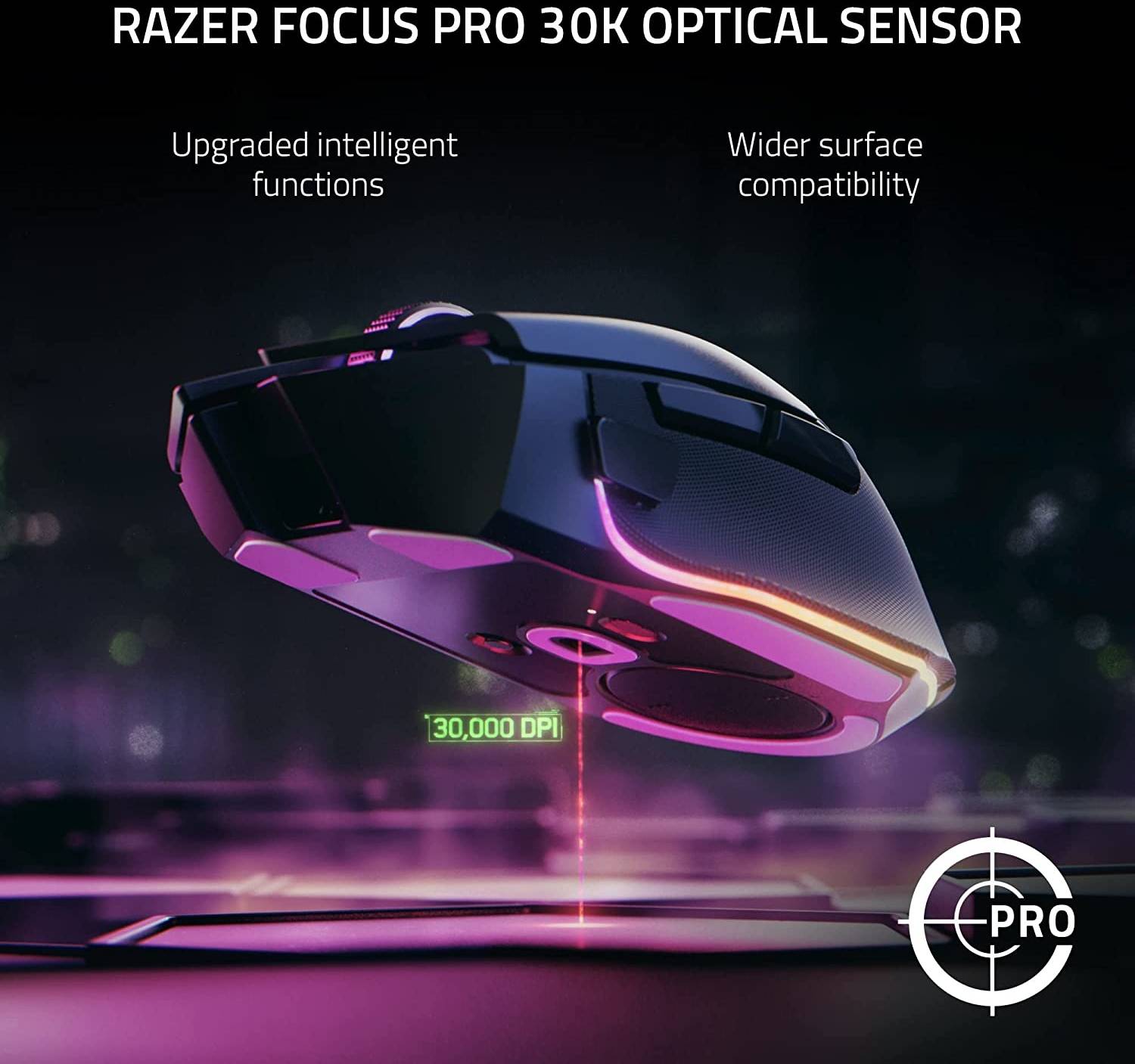 ماوس الألعاب البصري اللاسلكي Razer Basilisk V3 Pro USB، مستشعر بصري بدقة 30 ألف نقطة في البوصة، إضاءة كروما RGB، أبيض | RZ01-04620200-R3G1