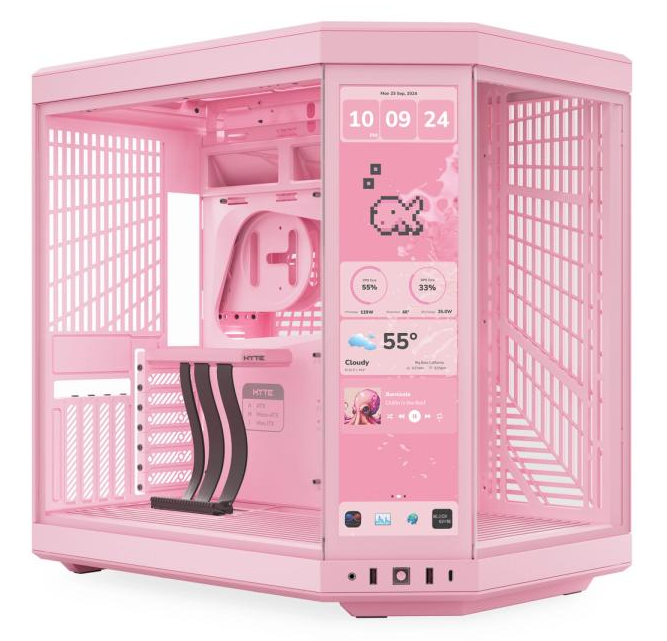 HYTE Y70 Touch Infinite Strawberry Milk Edition, Dual Chamber Mid-Tower ATX Computer Case, 14.5" 688 x 2560 (2.5K) Touch Display, Up to 10 Fans & 360mm Radiator Support