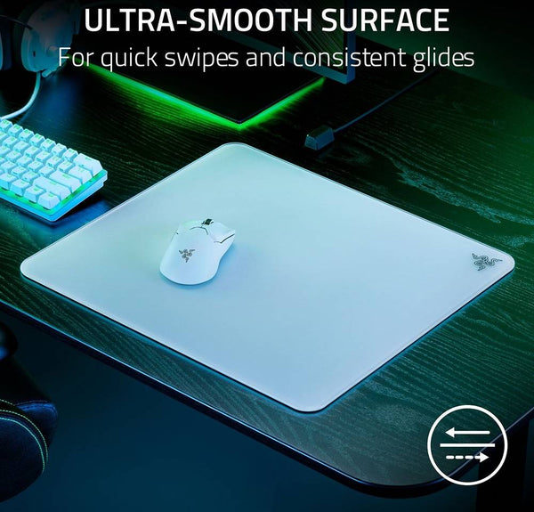 Razer Atlas Tempered Glass Mouse Mat, CNC-Milled with Rounded Edge, Anti-Slip Rubber Base, 450 x 400 x 5mm Dimension - White | RZ02-04890200-R3M1